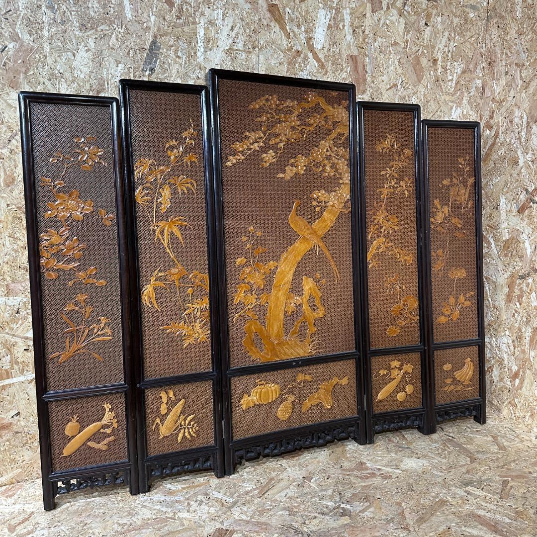 中国古家具 四君子 衝立 5枚屏風