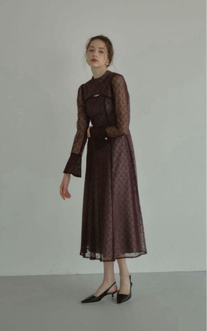 ANDRESD back open geometric dress ブラウン　S