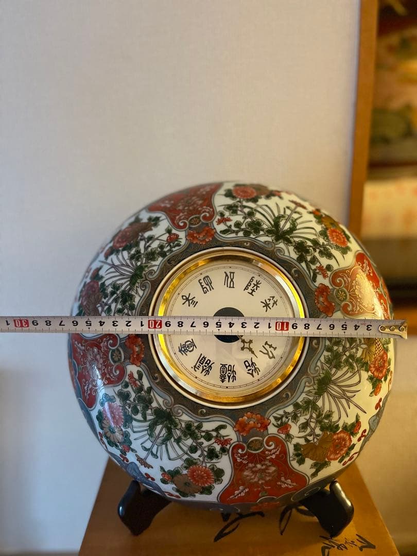 花柄陶器製アナログ時計 直径約30cm