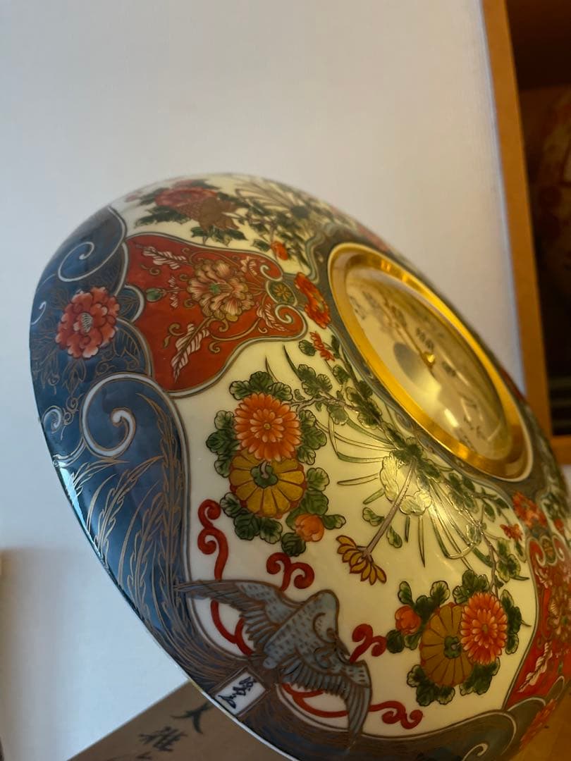 花柄陶器製アナログ時計 直径約30cm
