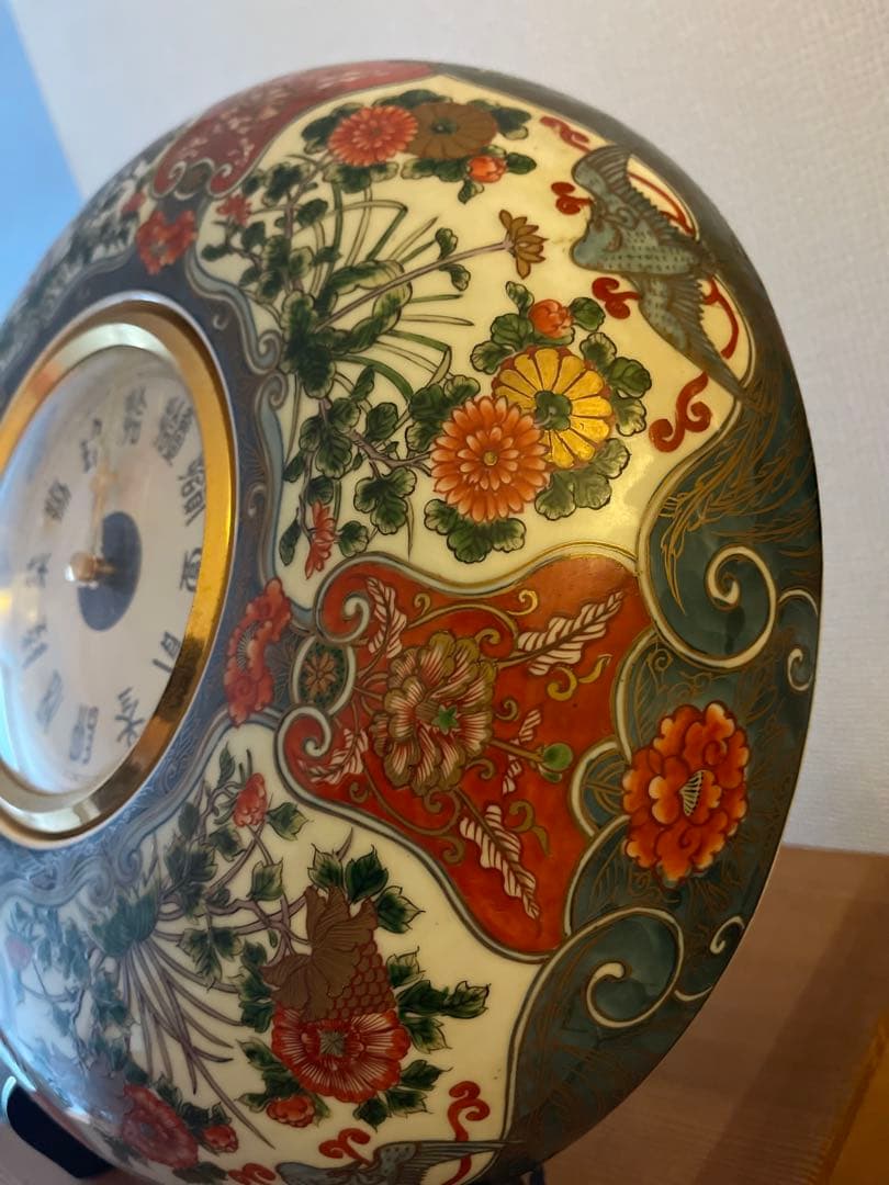 花柄陶器製アナログ時計 直径約30cm
