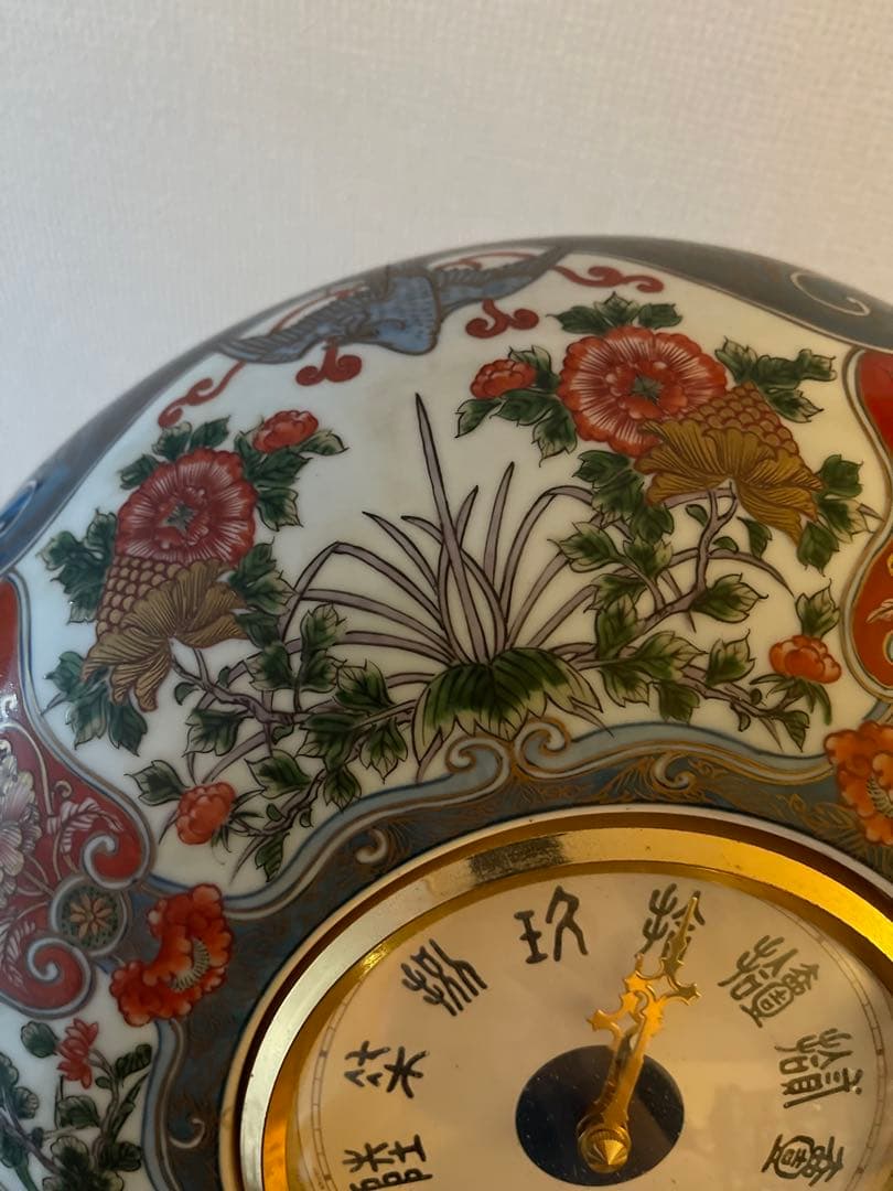花柄陶器製アナログ時計 直径約30cm