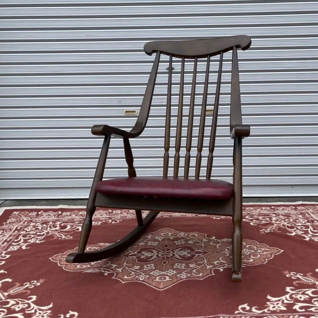 古家具ビンテージ品◾️鳥取家具 木製フレーム ロッキングチェア ミッドセンチュリー