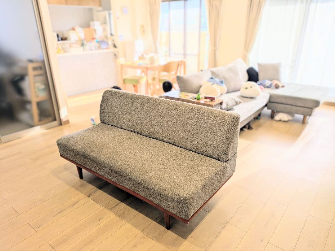 【北欧デザイン】2.5人掛けアームレスソファ グレー 幅145cm 木製フレーム