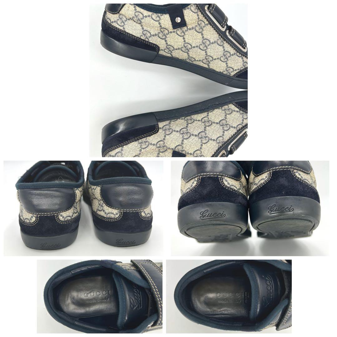 【美品】GUCCI グッチ スニーカー GG柄 ベルクロ 紺 24.5cm