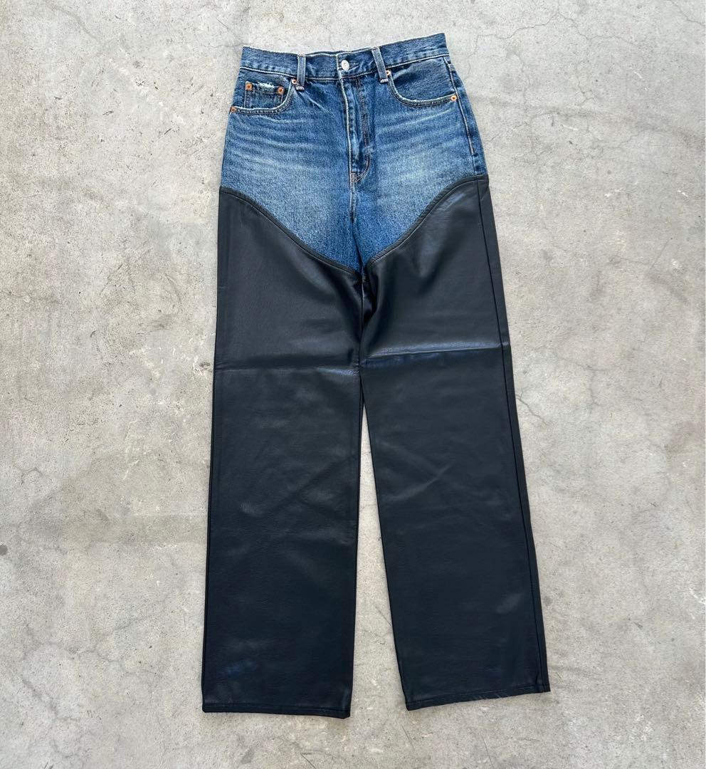 moussy F/LEATHER COMBI STRAIGHT レザーデニム