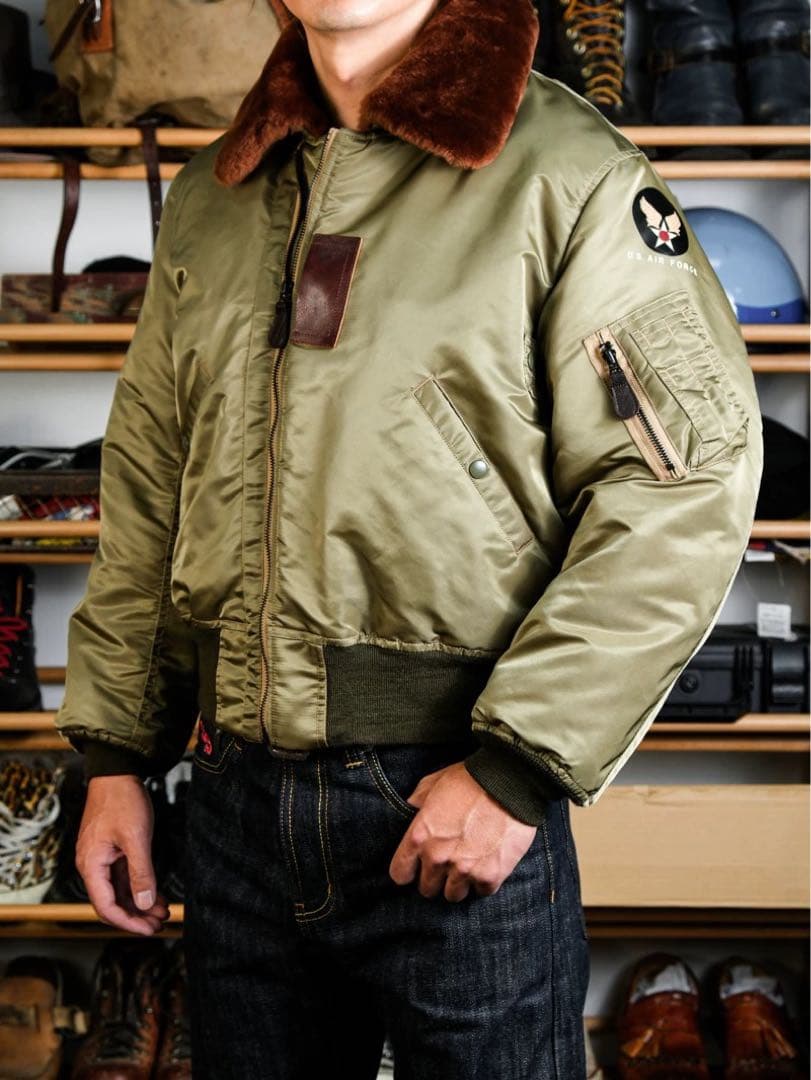 42XLサイズB-15B 初期型復刻ムートン襟高密度ナイロン ウールリブ