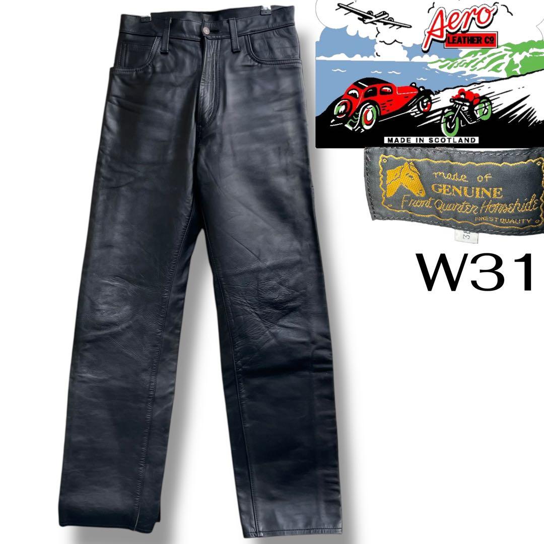 エアロレザー 肉厚 ホースハイド 馬革 レザーパンツ size 31ライダース