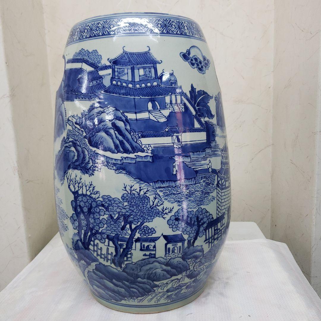 蔵出し特価　景徳鎮陶器製花瓶 風景画デザイン　持ち手付き