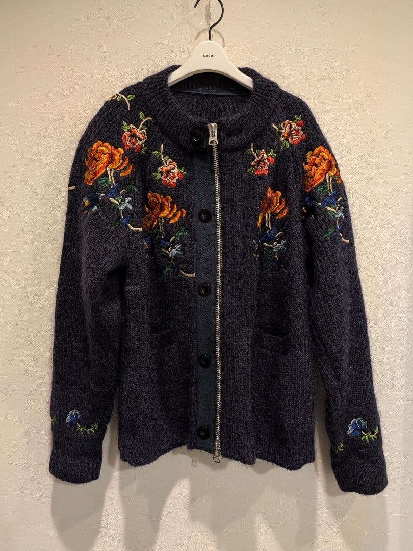 極美品 sacai フラワーエンブロイダリー 刺繍カーディガン 2 サカイ