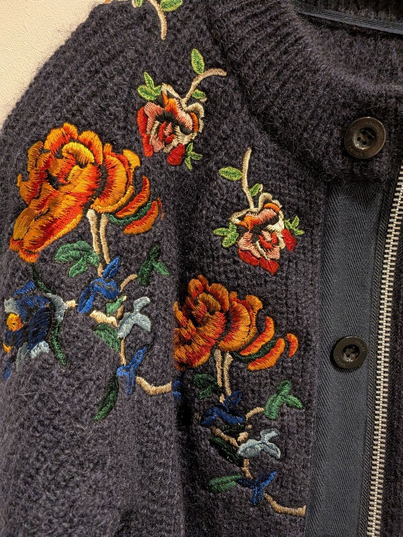 極美品 sacai フラワーエンブロイダリー 刺繍カーディガン 2 サカイ
