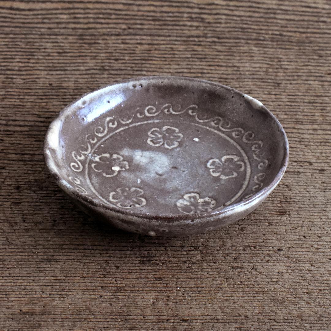 江戸 八代焼 古高田 三島象嵌盃 小皿 / 肥後 熊本 酒器 古陶器 古伊万里