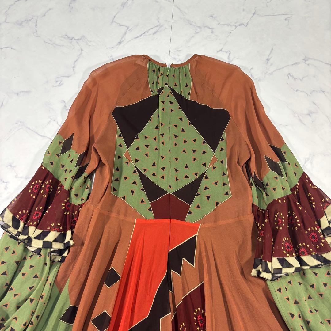 ETRO シルク シワ加工 ロングワンピース パフ×フリル袖 アシンメトリー42
