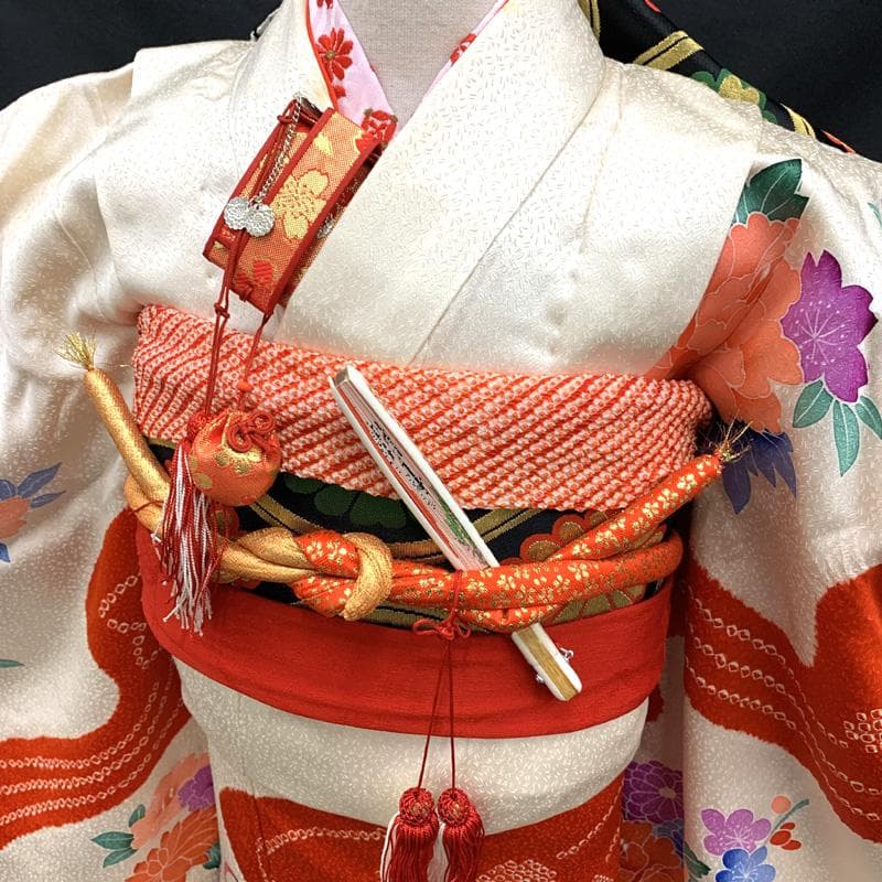 411ag67□七五三 七歳 女児 着物&袋帯&長襦袢 染め分け絞り 鈴□美品