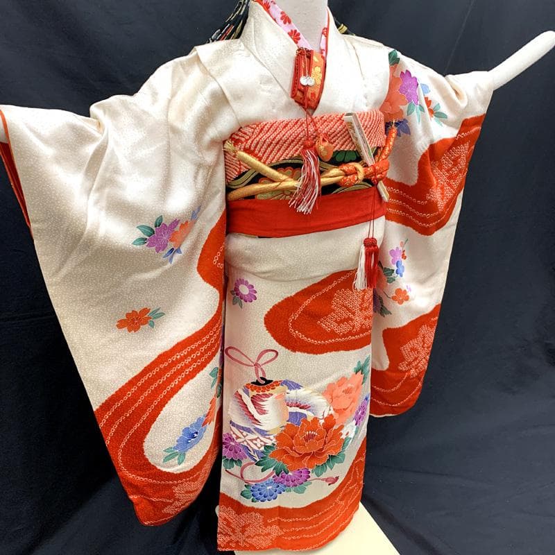 411ag67□七五三 七歳 女児 着物&袋帯&長襦袢 染め分け絞り 鈴□美品