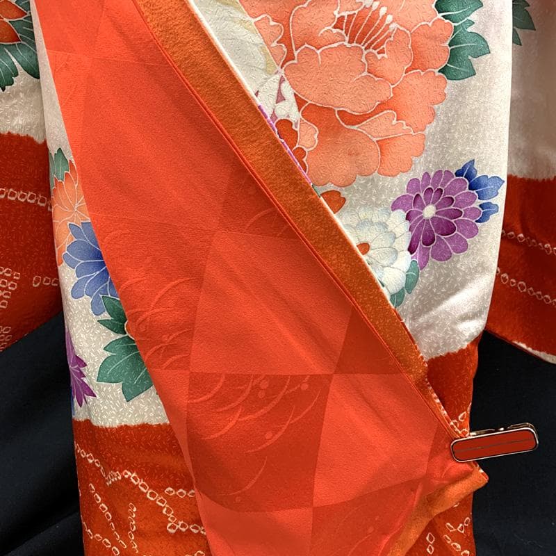 411ag67□七五三 七歳 女児 着物&袋帯&長襦袢 染め分け絞り 鈴□美品