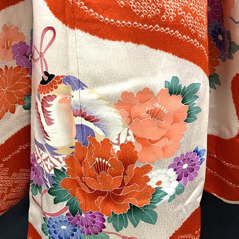 411ag67□七五三 七歳 女児 着物&袋帯&長襦袢 染め分け絞り 鈴□美品