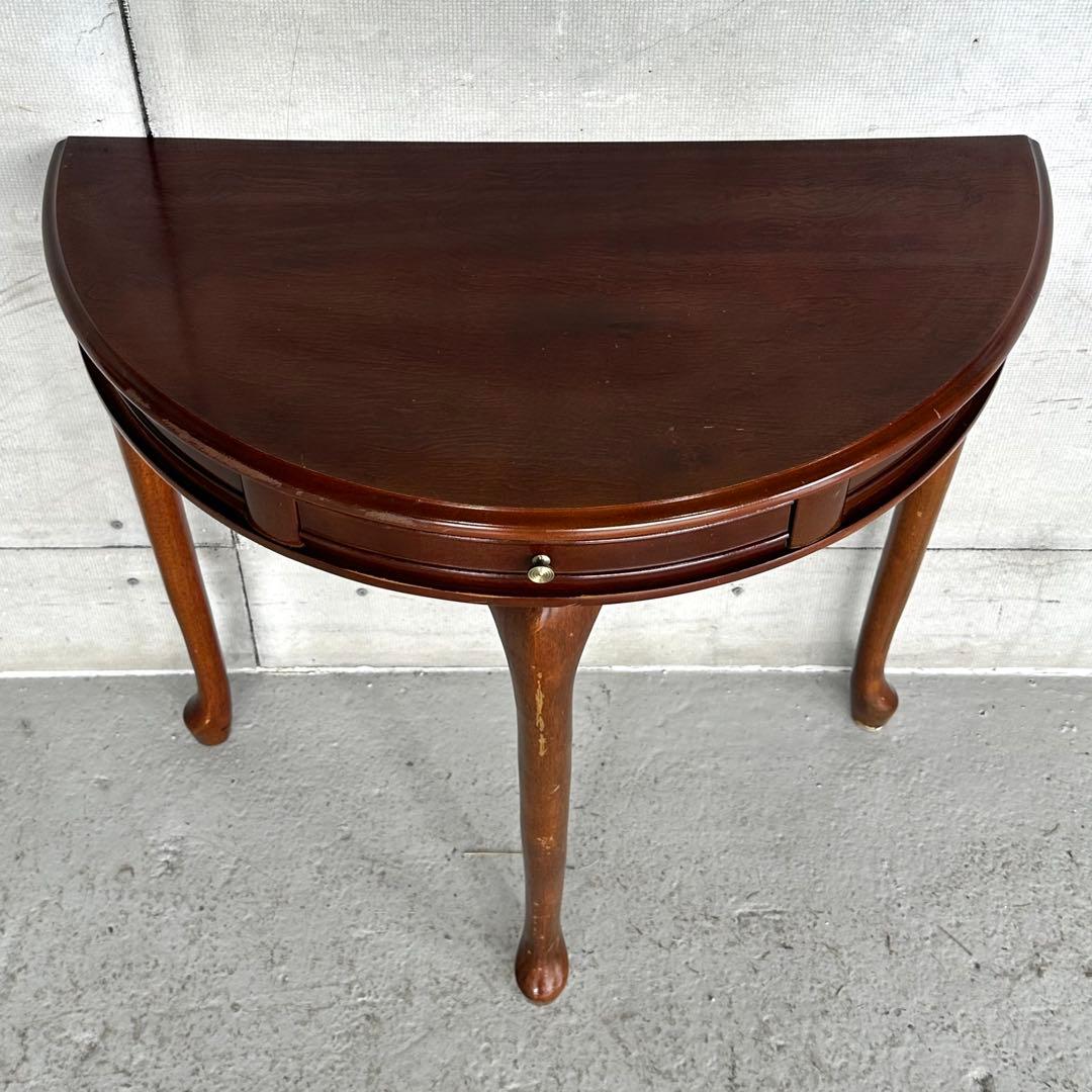 ✦90年代✦ 日本製 コンソールテーブル 猫脚 半円 引き出し付 昭和レトロ