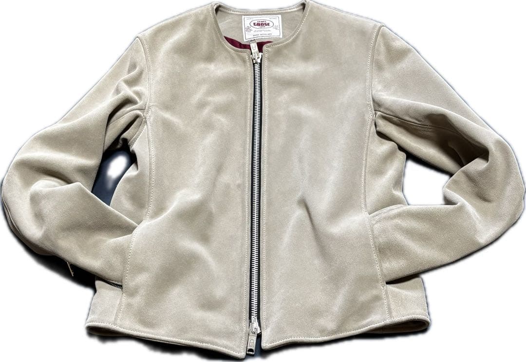 JAMESGROSEベージュ スエードレザー シングルライダースジャケット 38