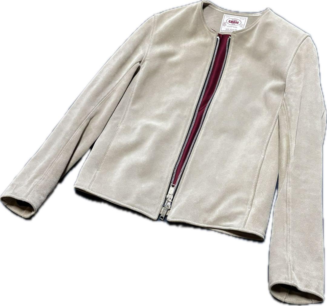 JAMESGROSEベージュ スエードレザー シングルライダースジャケット 38