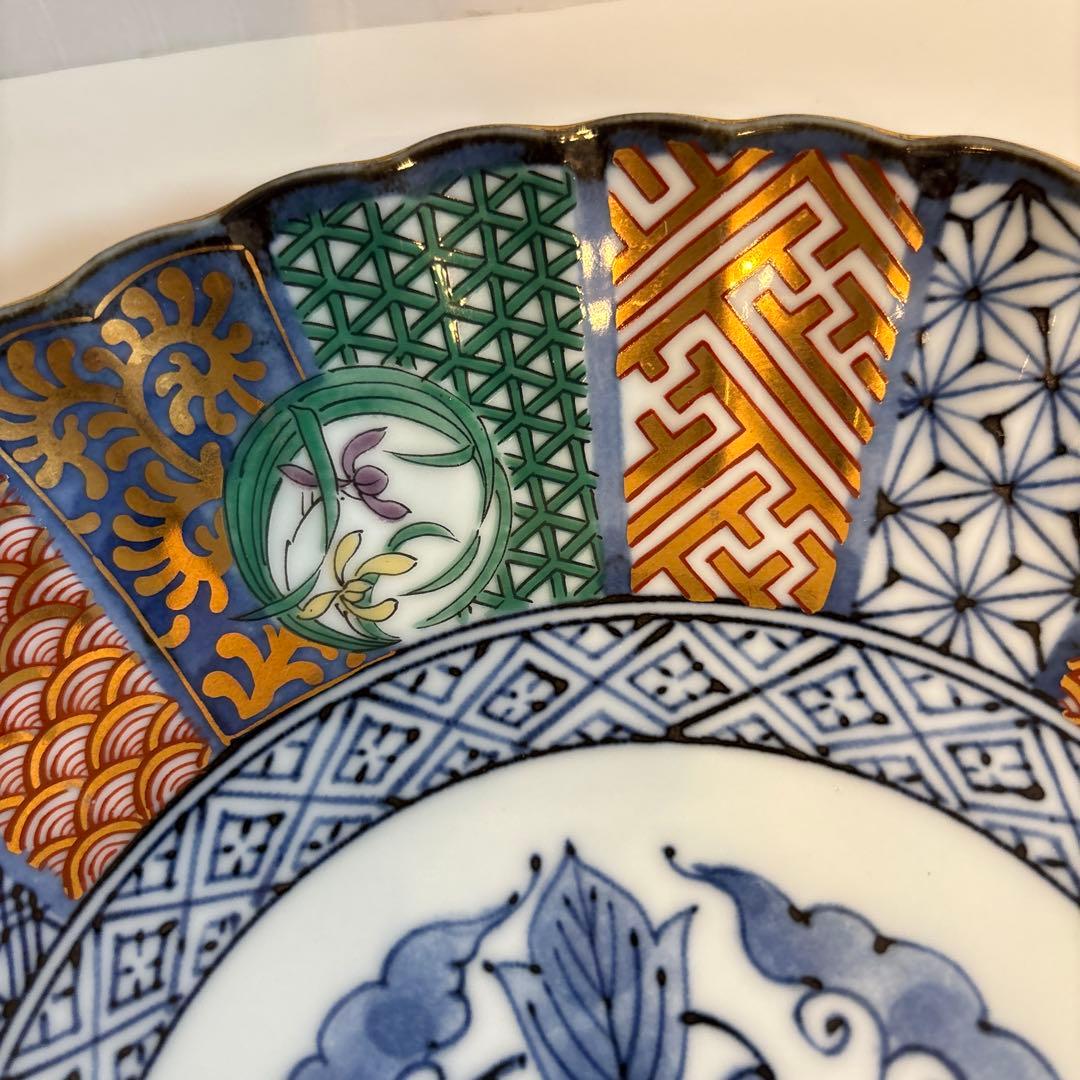 龍峯窯 祥瑞花丸紋 金彩古伊万里 菊割 輪花 中皿 大皿(22㎝)4枚