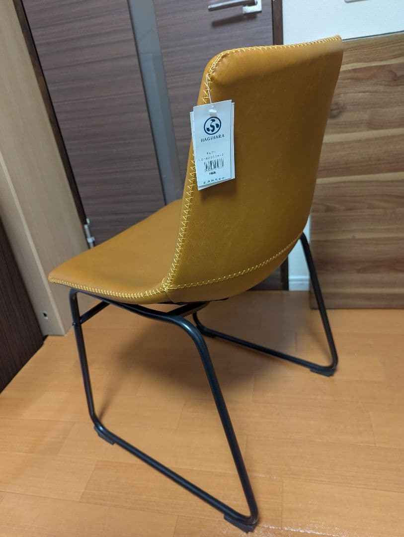 新品　萩原　キャメルブラウン 合成皮革 ダイニングチェア 2脚セット