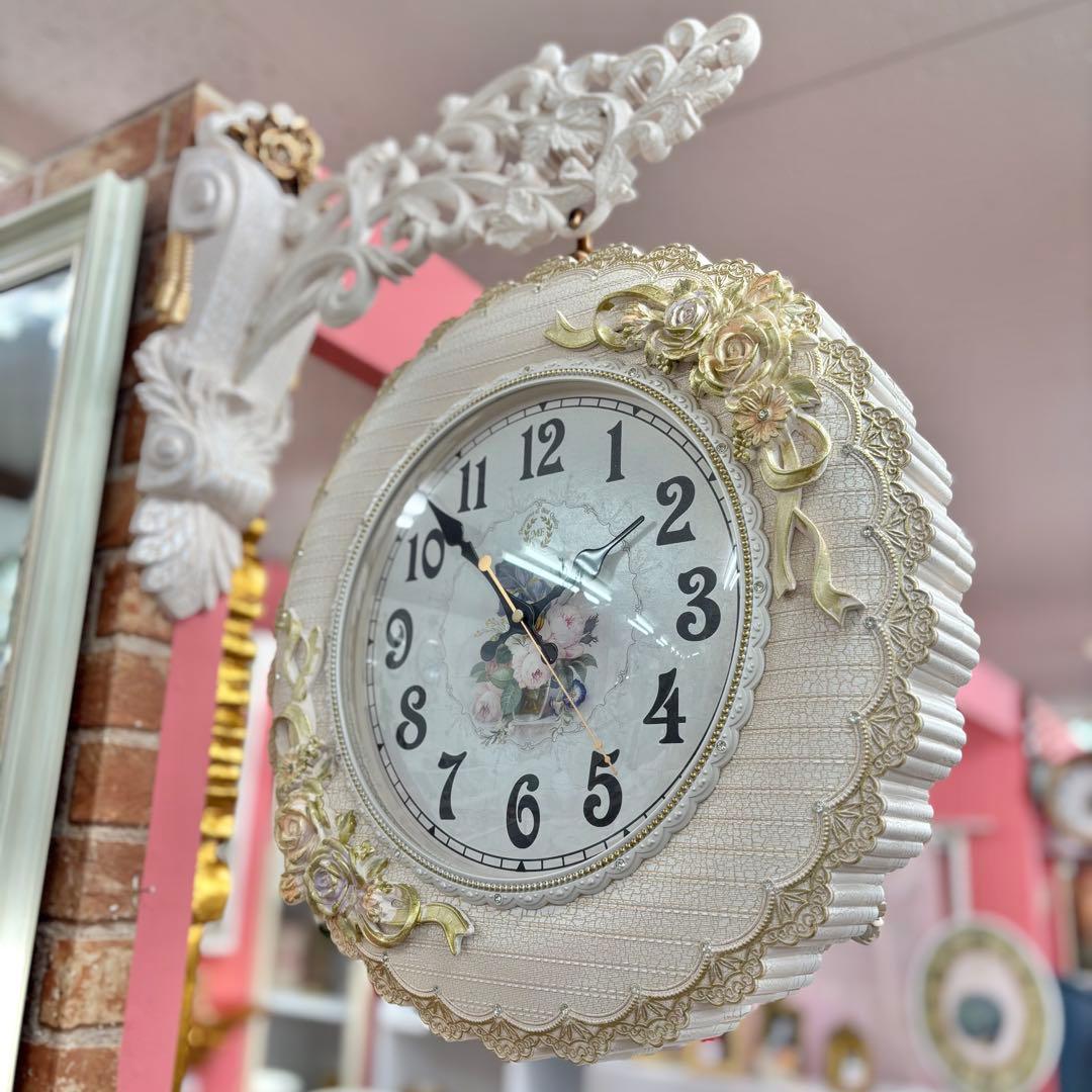 フラワー装飾 両面掛時計 静音時計 豪華 おしゃれ