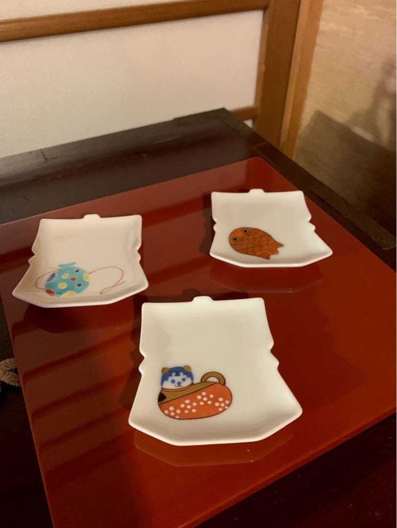 畑萬陶芸 着物皿 犬筥 鯛 めで鯛 手毬 豆皿 小皿 鯛皿 3枚セット ひな祭り