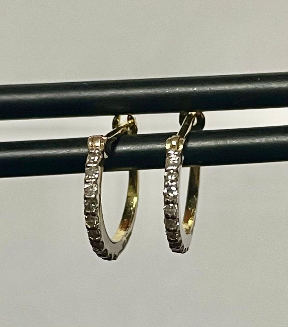 k18金ダイヤモンド0.10ctフープピアス