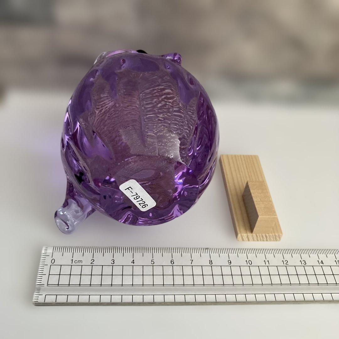 津軽びいどろ　梟　フクロウ　紫苑　パープル　鳥　ガラス置物　クリスタル　オブジェ