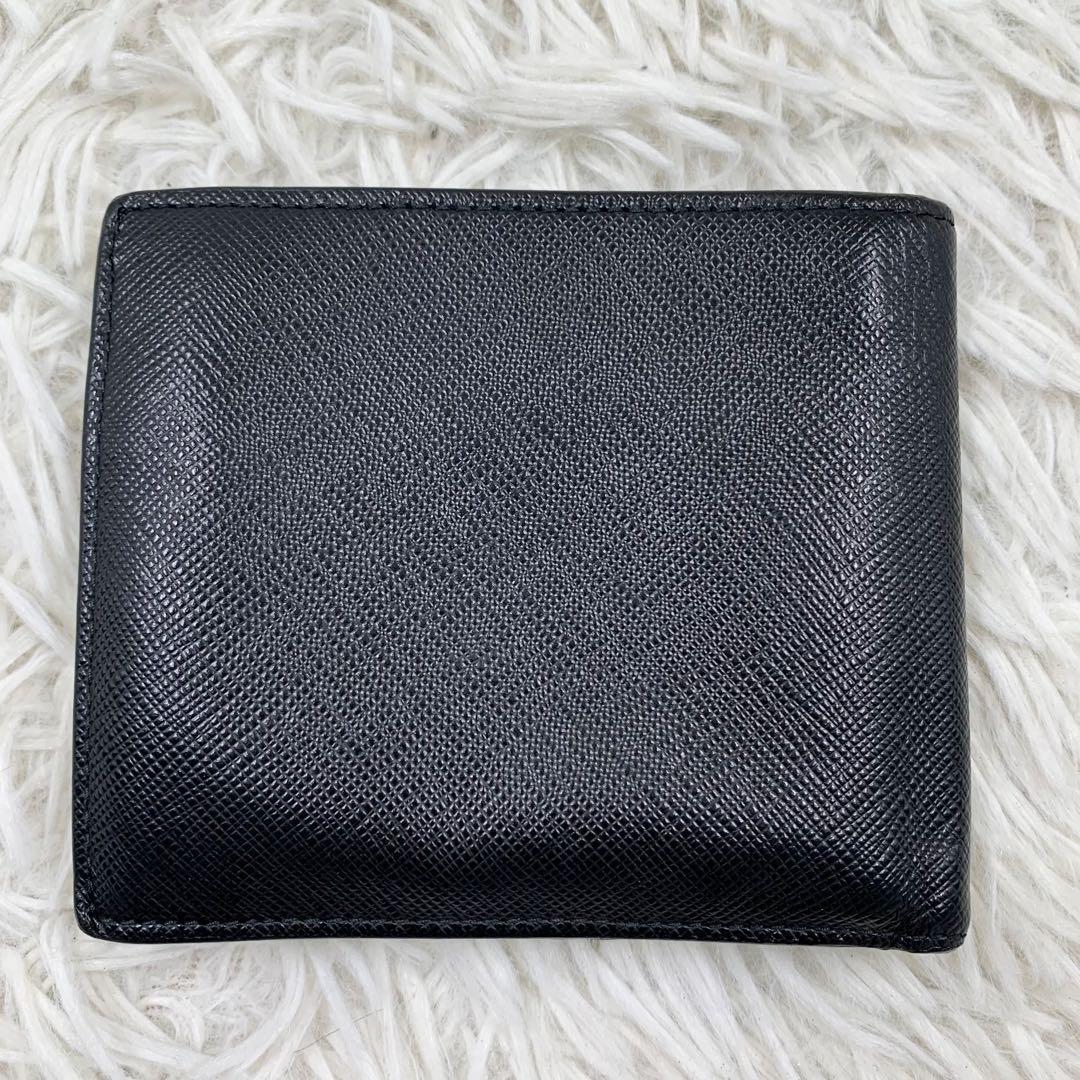 【✨美品✨】プラダ 二つ折り財布 メタルロゴ サフィアーノ ブラック 保存袋付き