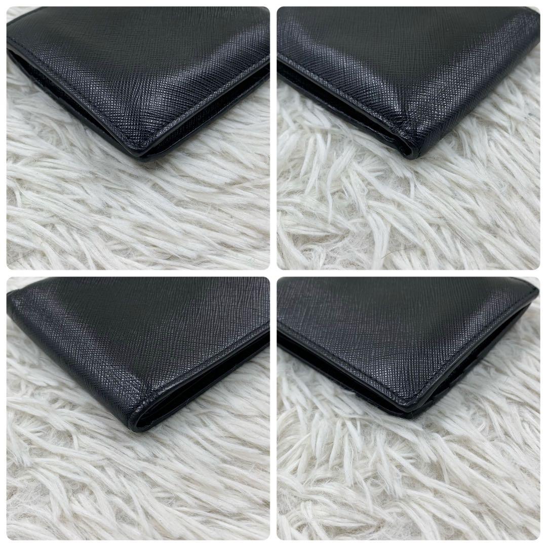【✨美品✨】プラダ 二つ折り財布 メタルロゴ サフィアーノ ブラック 保存袋付き