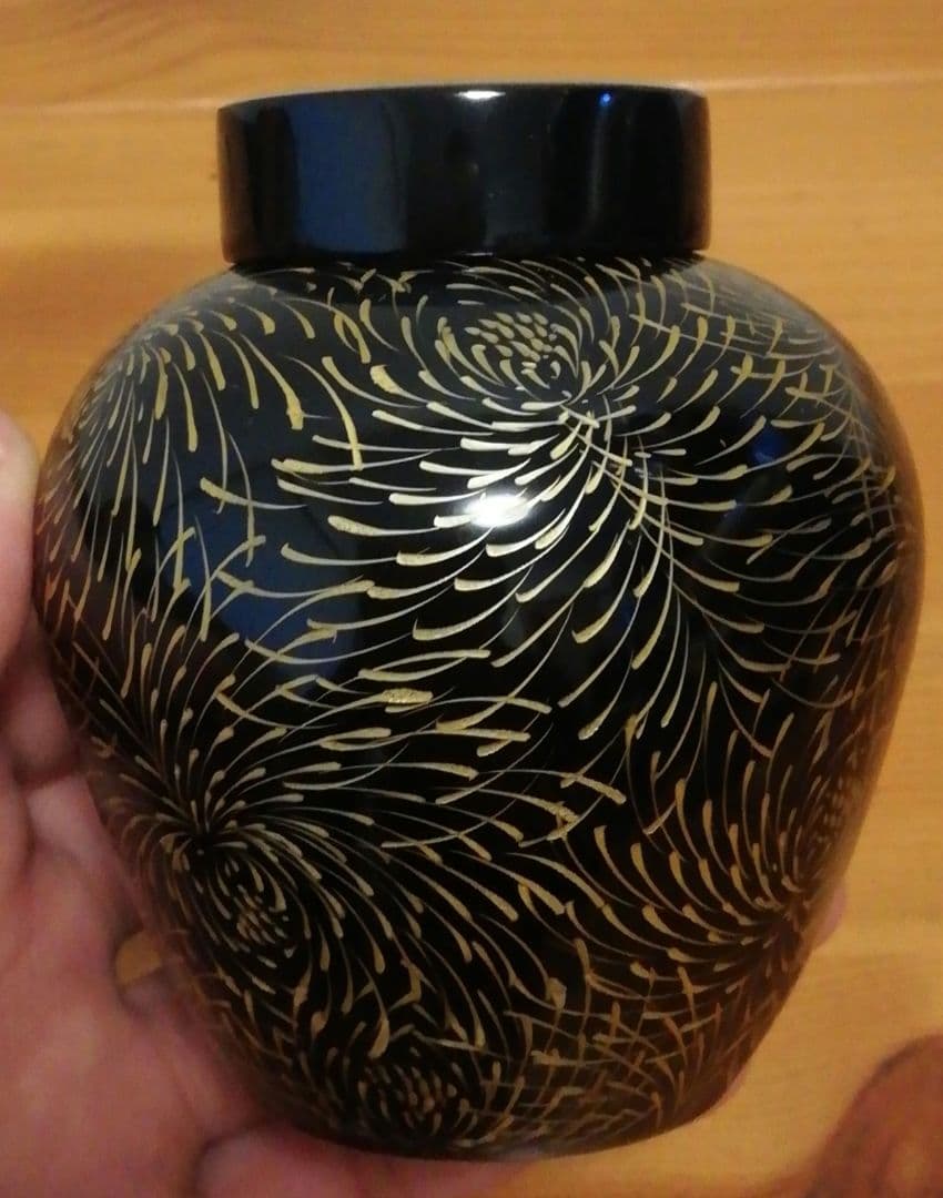 宝斎作　利休　帽子　沈金　茶入　箱付　仕服付　茶道具
