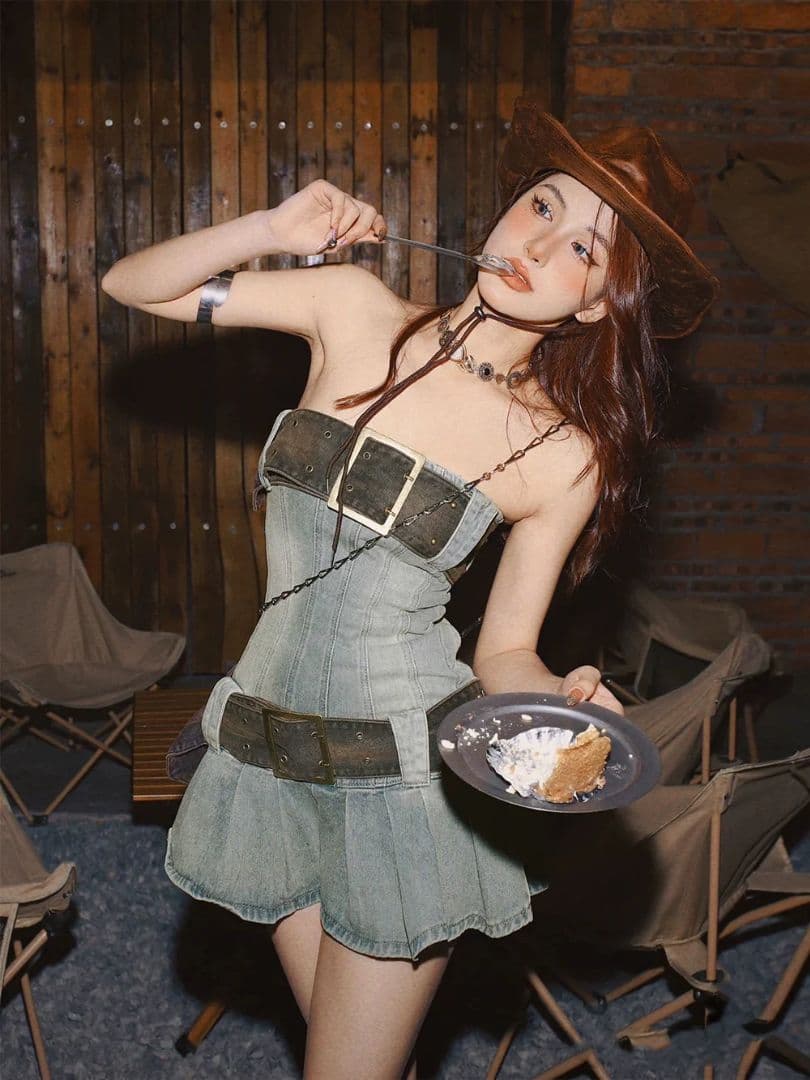 おしゃれデニムチューブトップスカート☆ワンショルダーで女子会コーデにぴったり