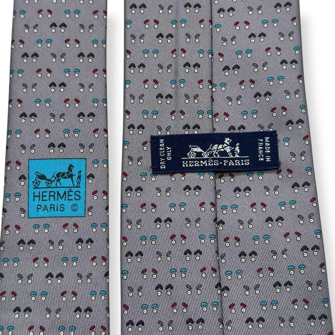 極美品✨HERMES ネクタイ　エルメス　顔　フェイス　可愛い　ポップ　グレー
