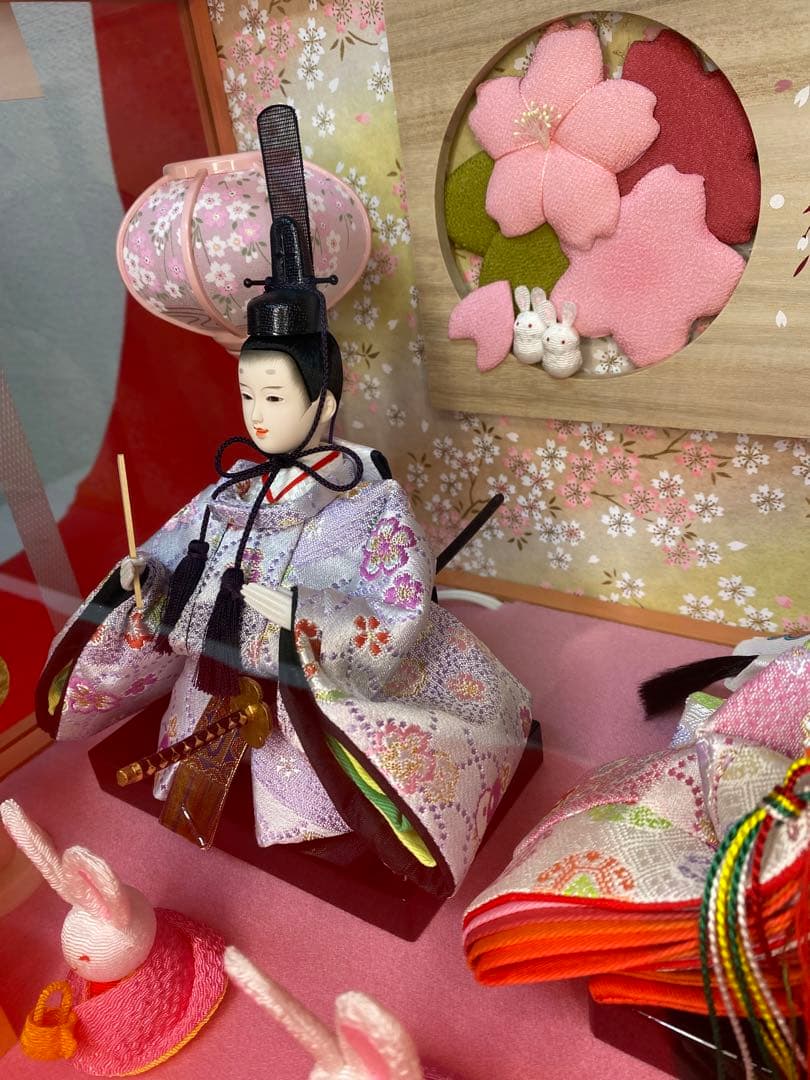 東京久月　雛人形ガラスケースうさぎ三人官女・間口約４３×奥行約３０×高さ約３０㎝