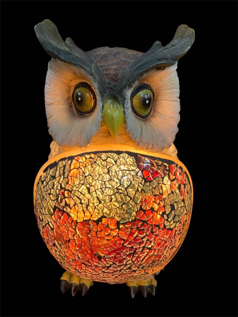 ふくろう型 ステンドグラス風ランプ モザイクランプ