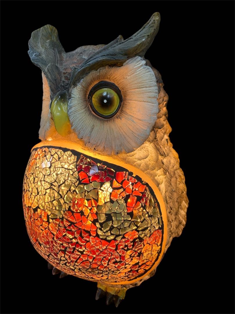 ふくろう型 ステンドグラス風ランプ モザイクランプ