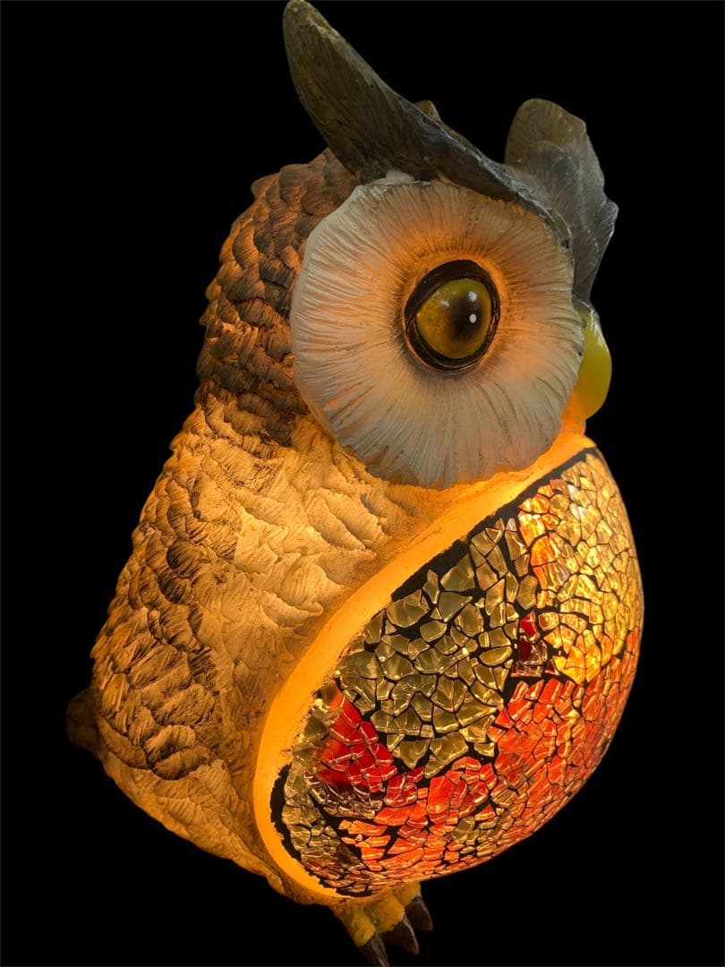 ふくろう型 ステンドグラス風ランプ モザイクランプ