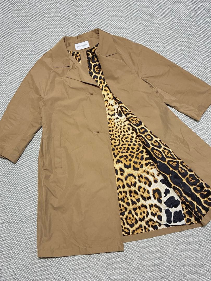 未使用品級 YSL フランス製 トレンチコート ブラウン 七分丈