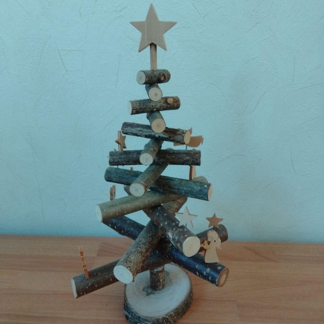木製クリスマスツリー 星と人形付き