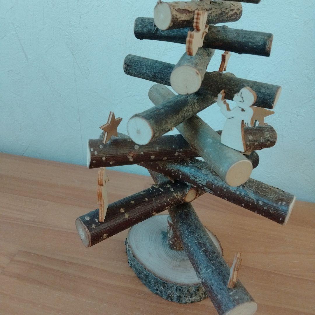 木製クリスマスツリー 星と人形付き