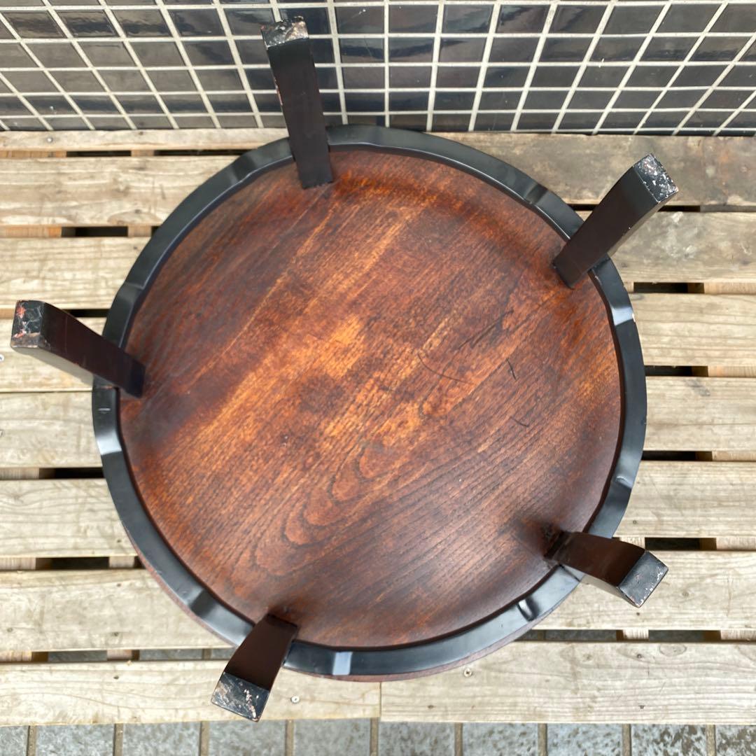 時代物 昭和レトロ 四つ脚ちゃぶ台 黒 古家具 骨董品 円卓 花台