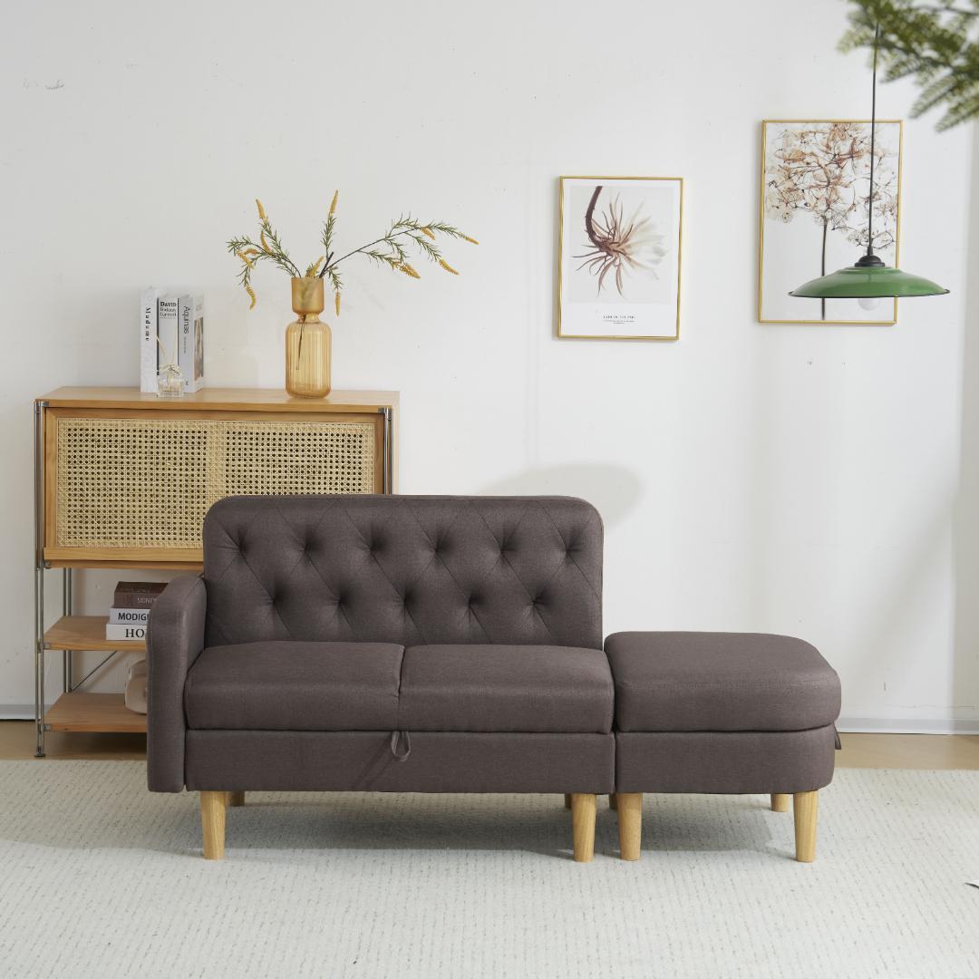 ソファ　 ソファー　カウチソファ　2人掛け オットマン付き　多機能ソファ