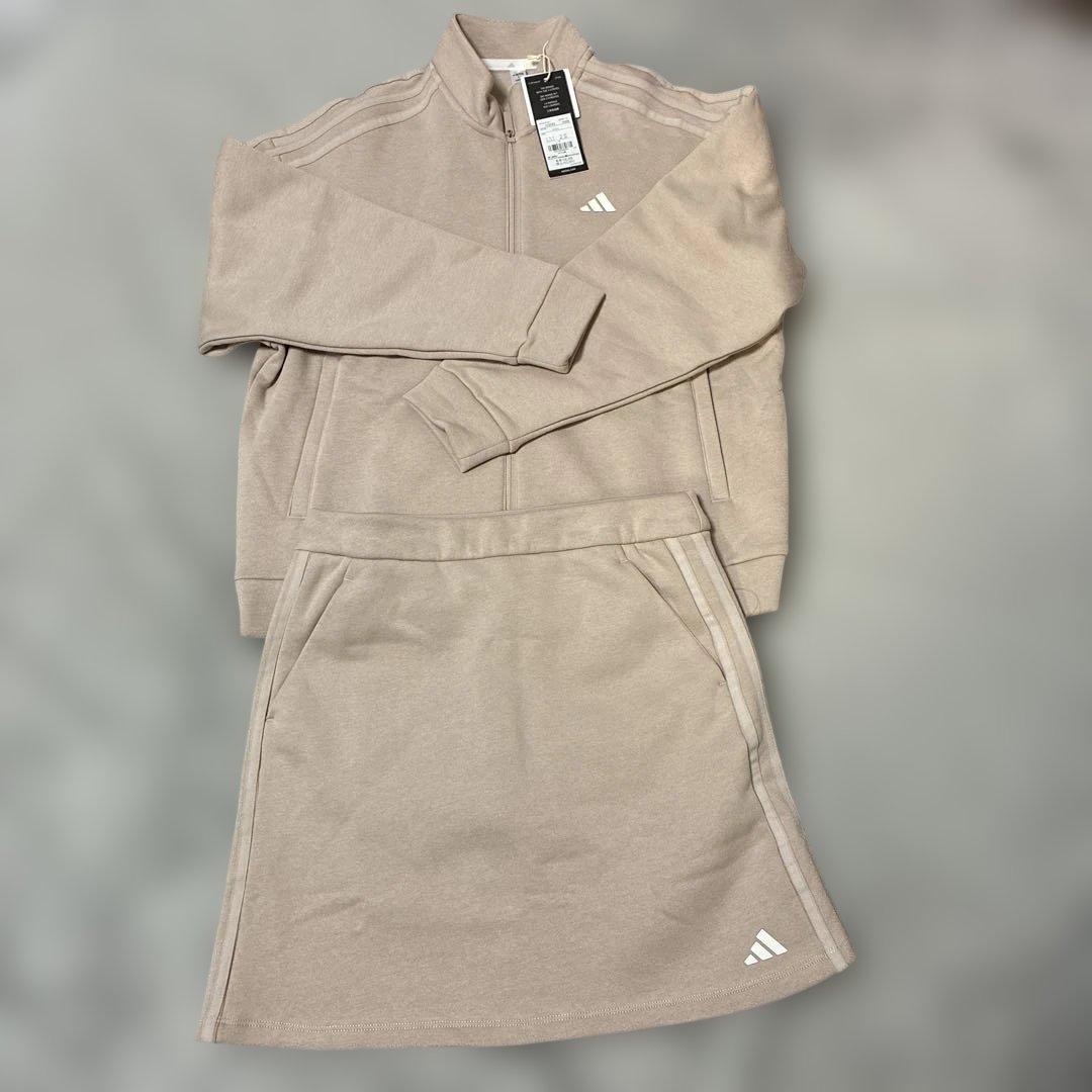 adidas ピンクベージュ セットアップ　ジャケット&スカート M 裏起毛