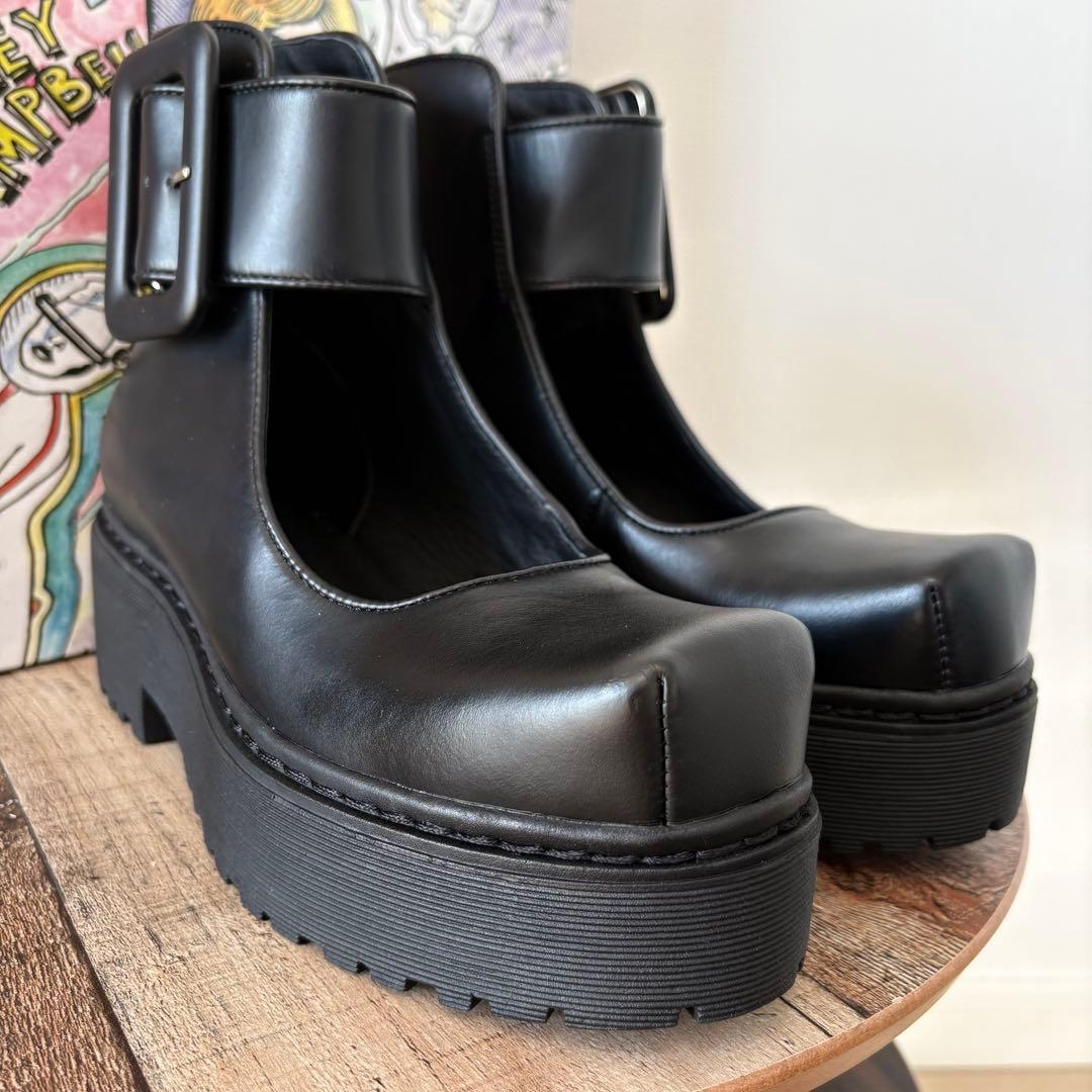【美品】ジェフリーキャンベル 太ベルト 厚底 パンプス 黒 本革 36