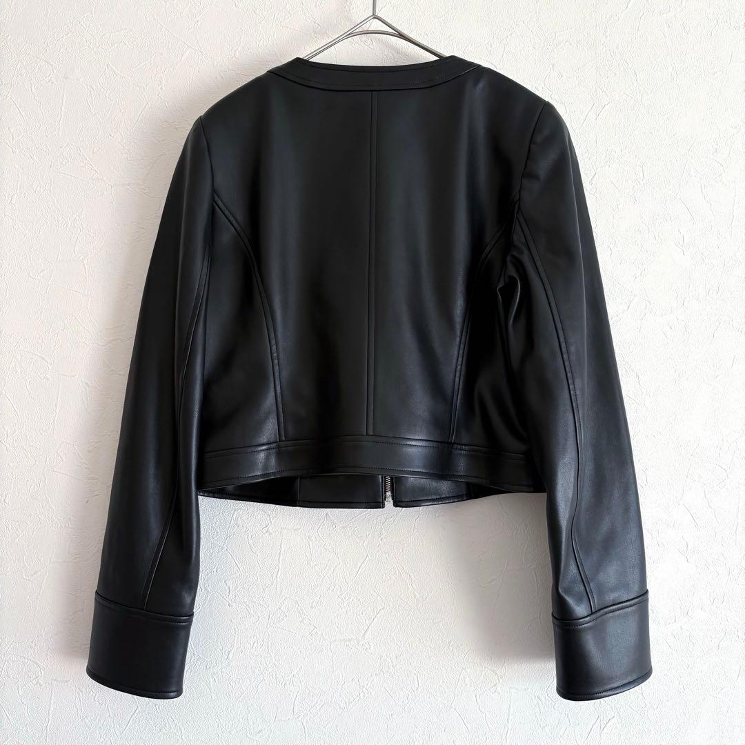 タグ付き未使用 Rene フリル エコレザージャケット ウォッシャブル 黒 34