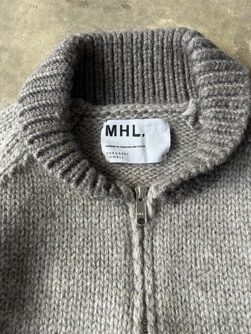 美品 MHL. カウチンニット 厚手 ショールカラー ウール100% グレー
