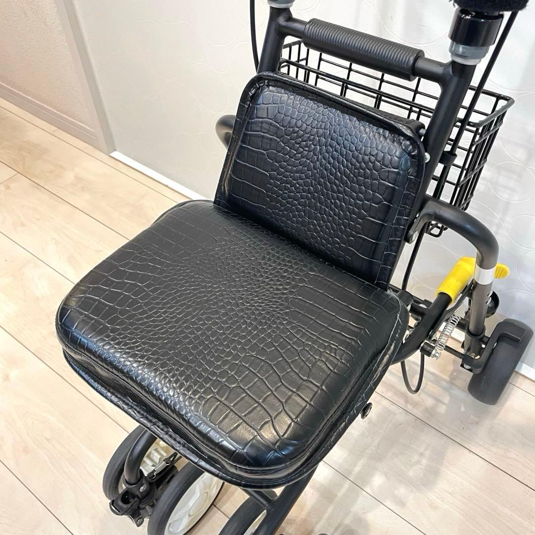 【美品】島製作所 テノールLEVO 高級シルバーカー クロコ調 折りたたみ