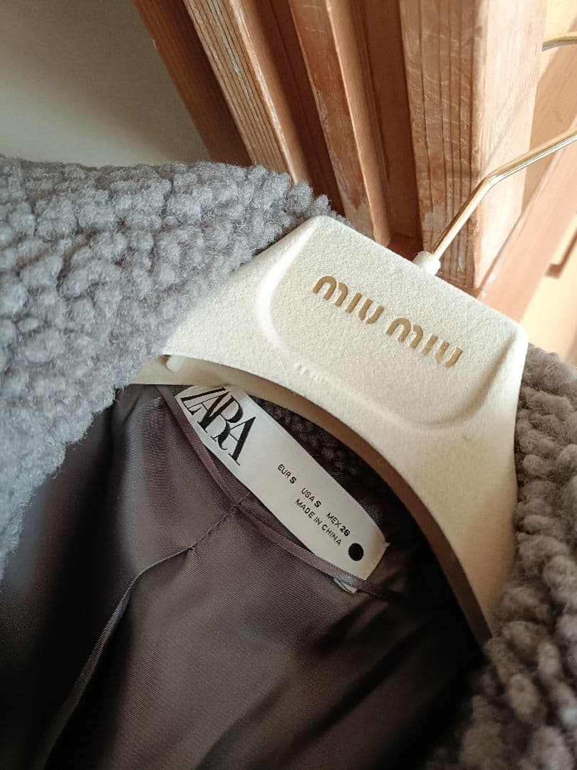 ZARA テディコート ボアコート グレーS